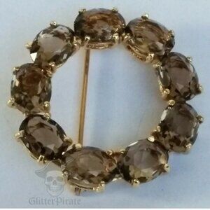 Signed AZB 14k Gold 9-Stone Smoky Quartz "Gilded Harvest" Wreath Brooch